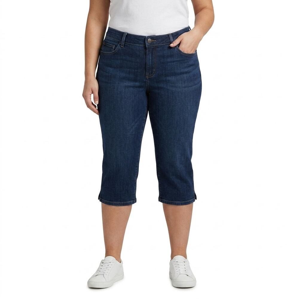 Lee Dark Wash Blue Curvy Fit Mid Rise Blue Cropped Stretch Capri Jeans Size 10 - Picture 2 of 9